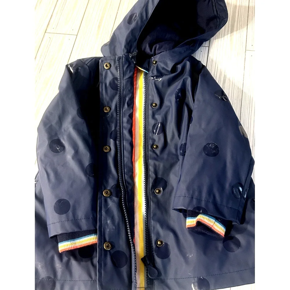 Joules Kids Navy With polkadots fleece lined Rain Coat Girls‎ Size 1 Year